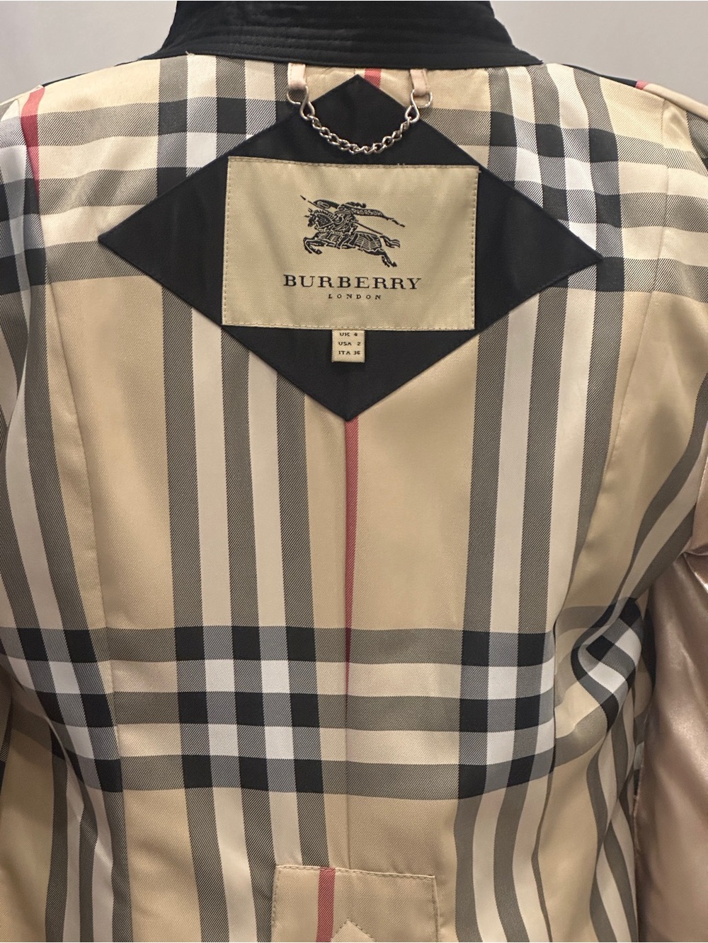 Burberry London Black 100% Cotton Gabardine Trench Coat Made in England Size 2 - Picture 7 of 17